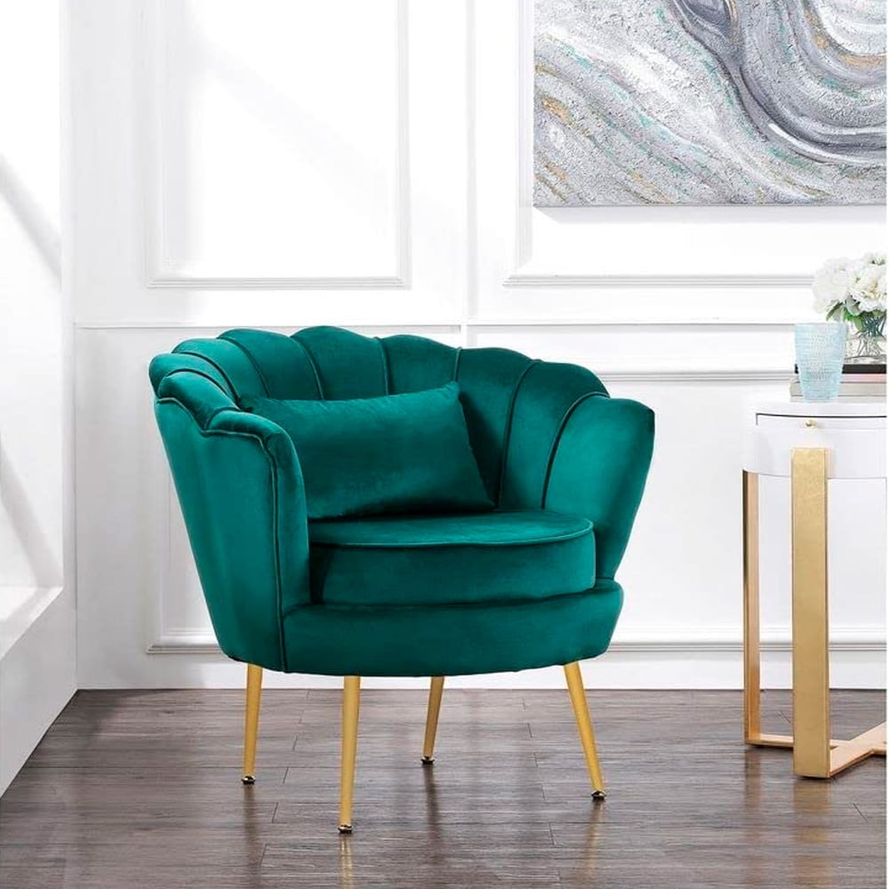 Heavenly Collection Glam Velvet Accent Chair, Green Upholstered Chair with Gold Metal Legs, Modern Luxury Seating for Living Room or Bedroom