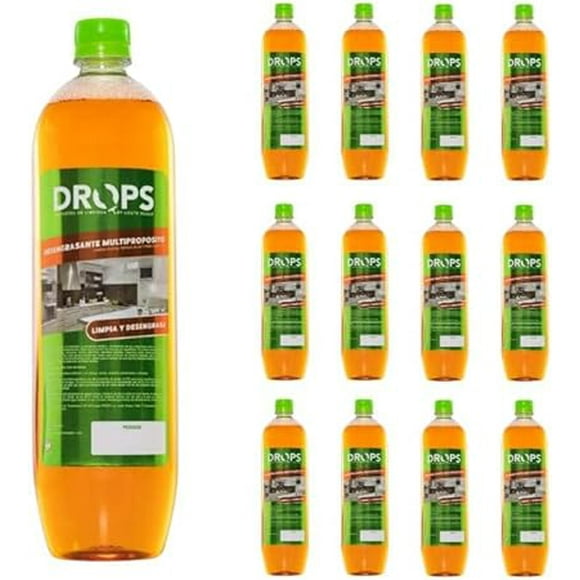 Drops Desengrasante Multipropósito x12. 1000 ml. Removedor de grasa. Quita Grasa. Antigrasa. Desengrasante cocina, estufa, campanas, planchas, hornos, utensilios, ropa, pisos, paredes, motores.