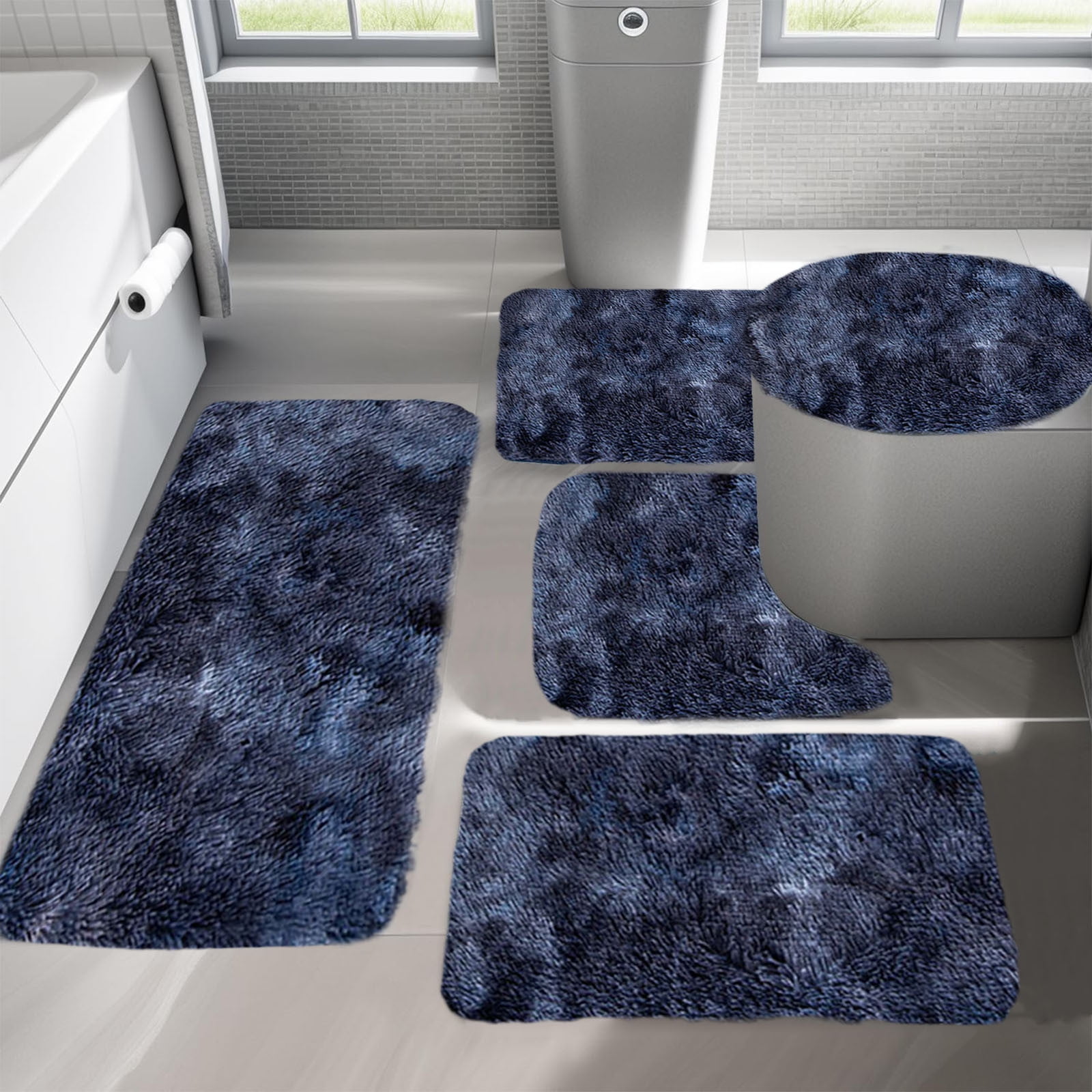 BVXEEP Bath Mat, Bathroom Rug, Mixed Colors Bath Mats 5 Set Bathroom Rugs for 5 Pcs Toilet Mats Universal Soft Comfortable Water Absorption Non-Slip Thick Machine Washable Easy Dry Dark Color