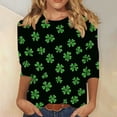 thumbnail image 1 of Xuyuer St. Patrick's Day Womens Fashion 3/4 Sleeve Round Neck Casual Cute T Shirts Shamrock Printed Graphic Tunic Blouses Tee Casua Basic Business Work Tops, 1 of 5