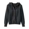 thumbnail image 4 of Women Fall Winter Solid Color Chunky Knit Long Sleeve Button Front Button Up Hooded Cardigan Sweater Jacket Casual Stylish Daily Fashion Outerwear Autumn Winter Office Home Clothing Black 3XL, 4 of 7