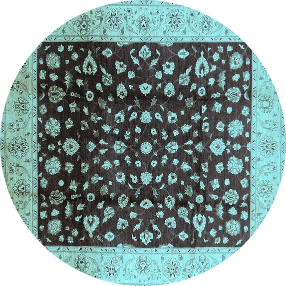 Ahgly Company Indoor Round Oriental Light Blue Industrial Area Rugs, 7' Round