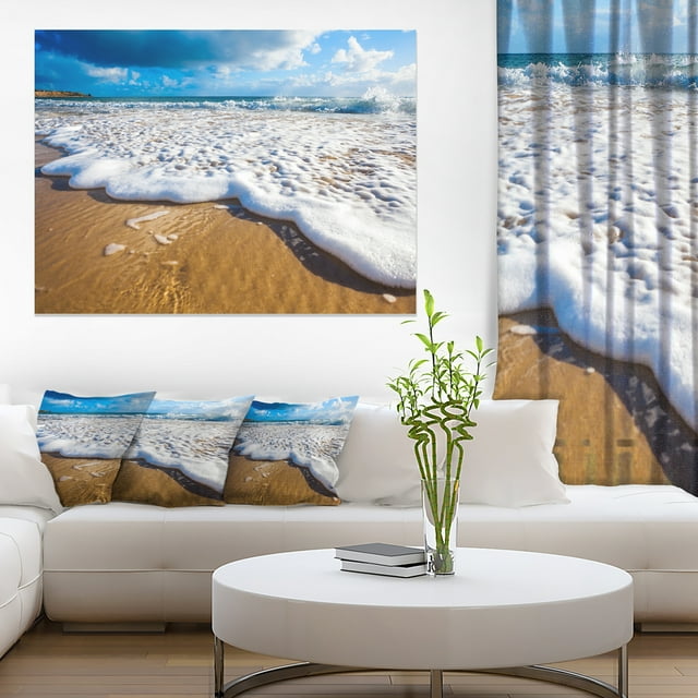 Vagues d'Océan en Mousse sur Sable - Art de Paysage Marin Extra Grand