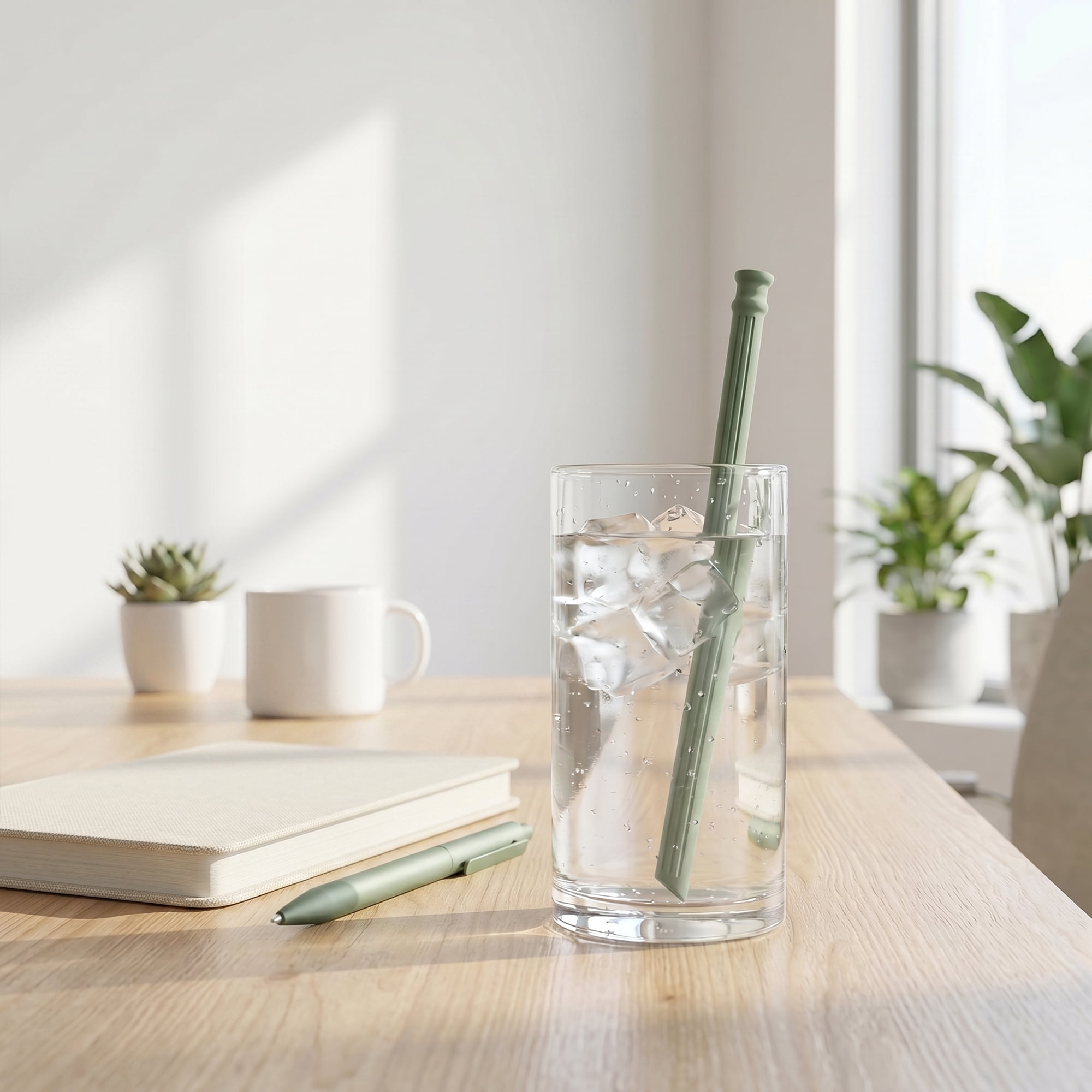 Unique Bargains 6Pcs Reusable Silicone Dishwasher Safe Straws Green