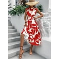 thumbnail image 4 of Women'S Summer Dress Floral Print Cutout Batwing Sleeve Round Neck A-Line High Waist Midi Dress Red XL, 4 of 5