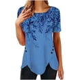 thumbnail image 1 of Pompotops T-shirt Ample Imprimé pour Femme, Boutons, Manches Courtes, Blouse à Col Rond, Hauts Décontractés, 1 of 7
