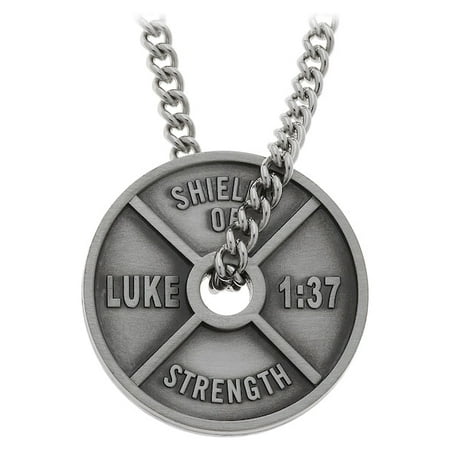 Men's Antique Finish High Relief Weight Plate Necklace-Luke 1:37 by Shields of Strength