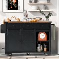 thumbnail image 2 of Farmhouse Kitchen Island with Power Outlet, 2 Sliding Barn Door and Drop Leaf, Spice Rack Rolling Kitchen Cart on Wheels for Home and Dining Room (Black), 2 of 9