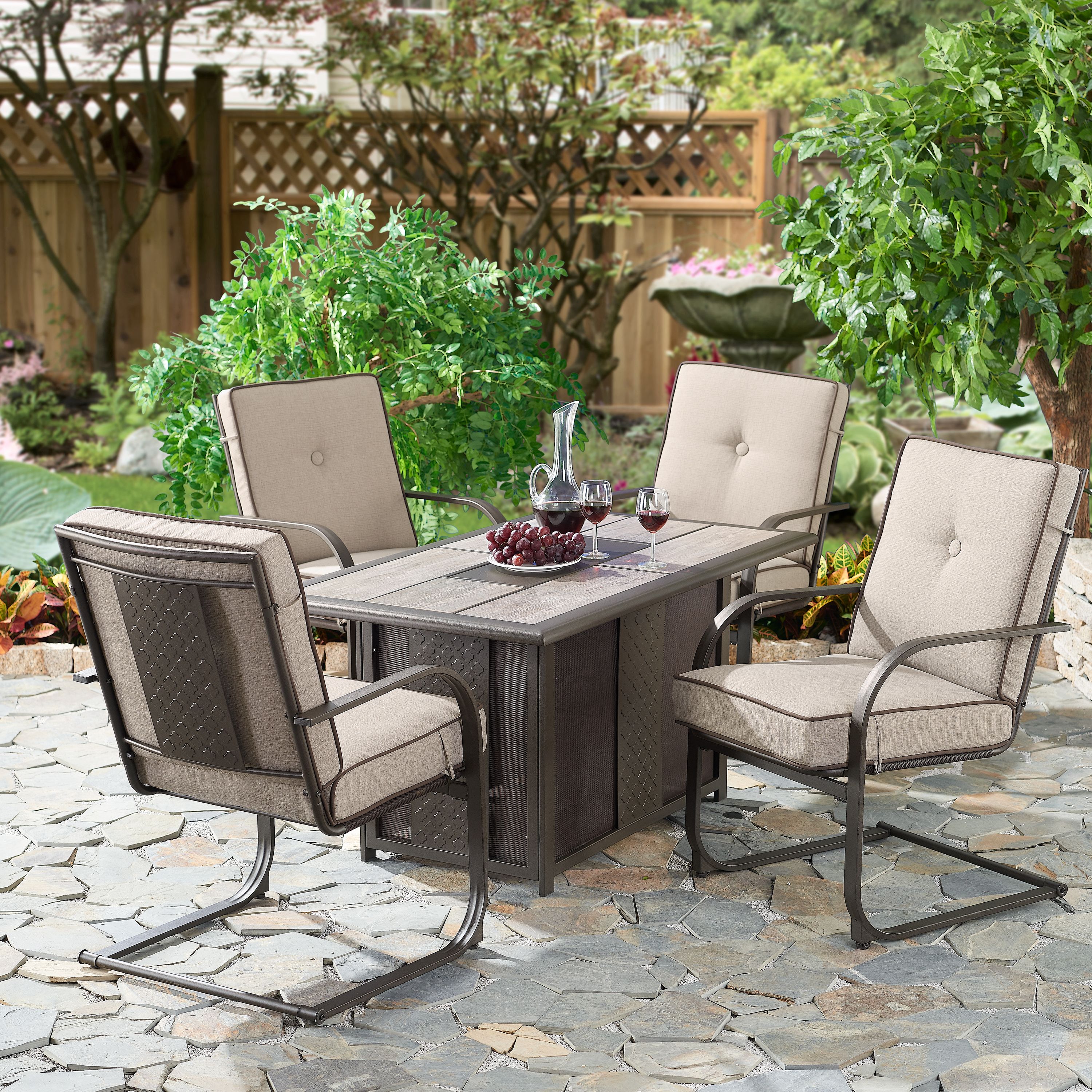 Better Homes & Gardens Everson 5-Piece Rectangular Fire Pit and Motion Lounge Chair Set