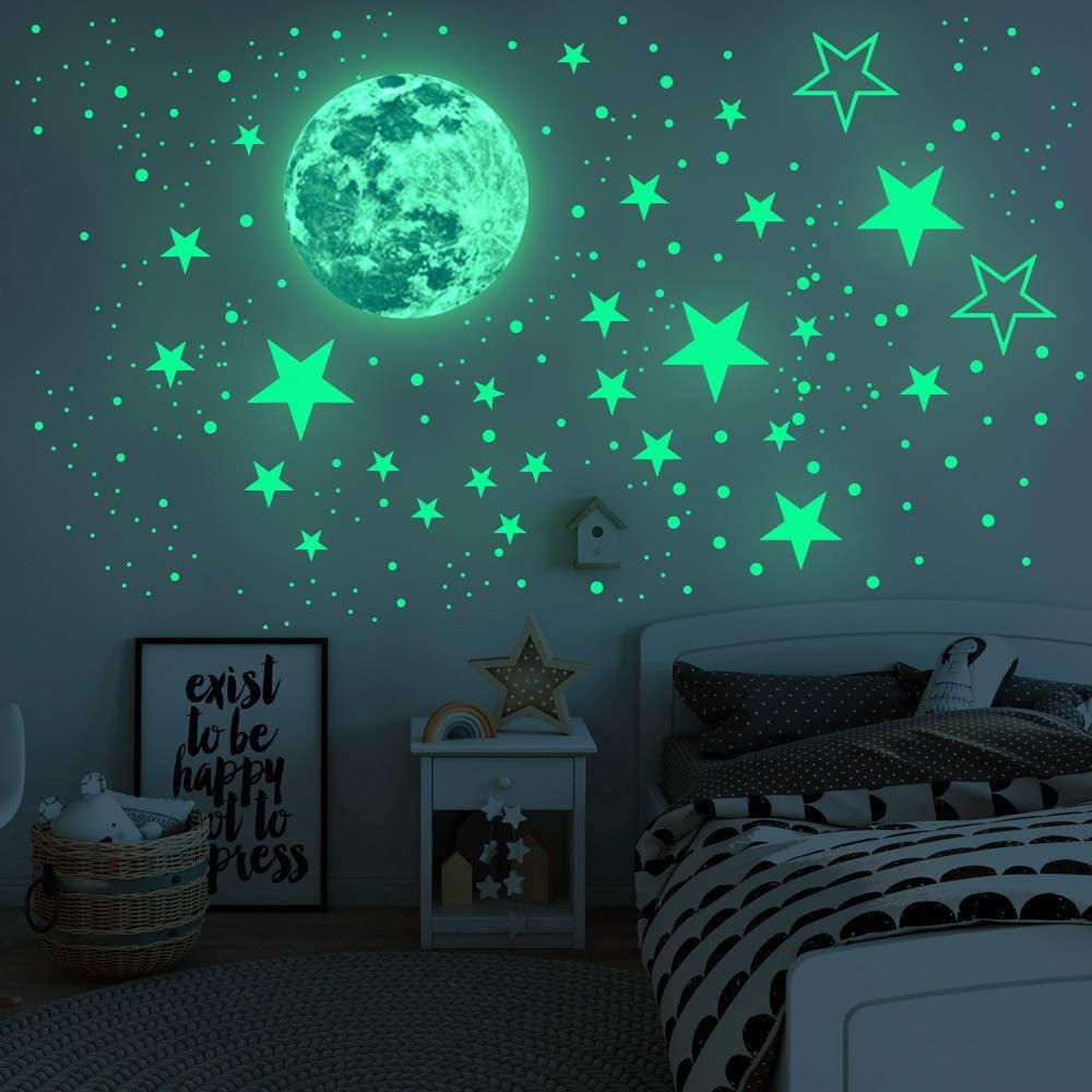 GLOW IN THE DARK FULL MOON Bedroom Wall Stickers Decal boys girls kids adult