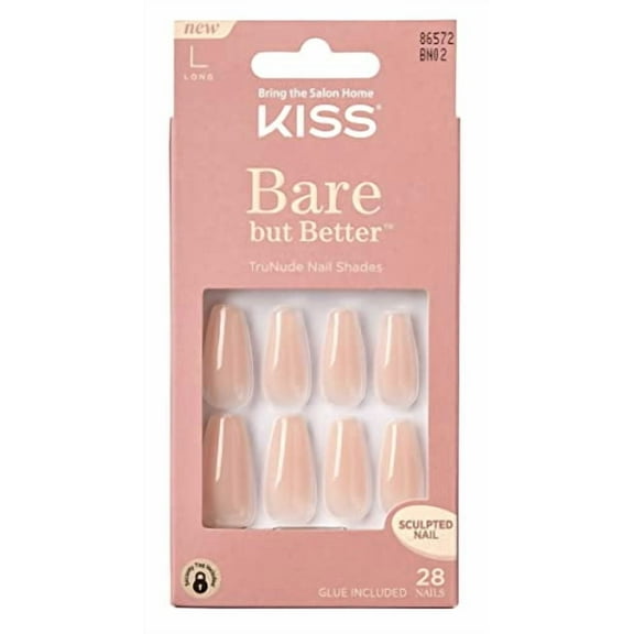 KISS Bare But Better TruNude Fake Nails Nude Nail Shades Manicure Set, Nude Drama', 28 Chip Proof, Smudge Proof Glue-On Nails (Pack of 2)