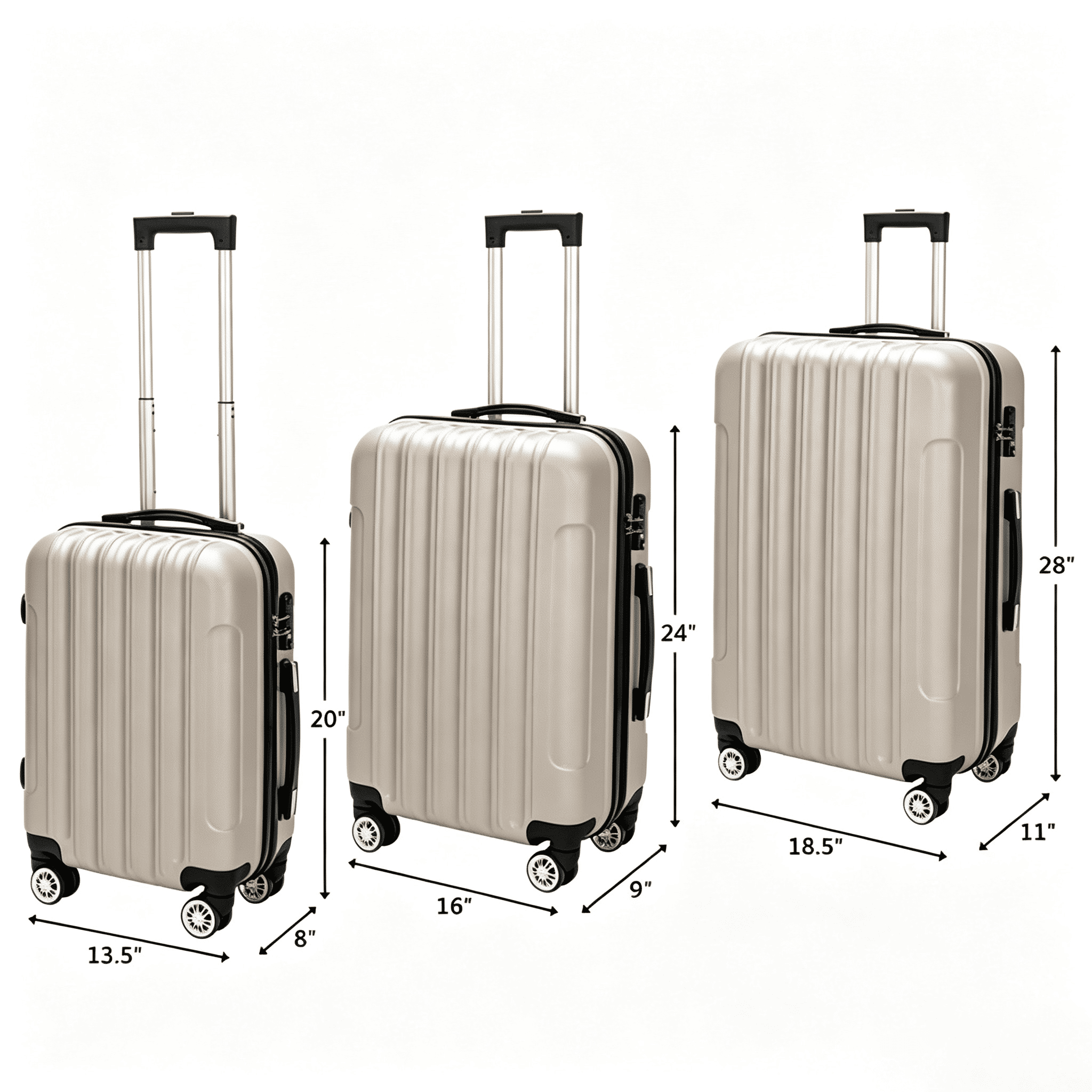 20in 24in 28in 3PCS Suitcase Set Striped Textured Suitcase ABS Trolley Case, Champagne Gold