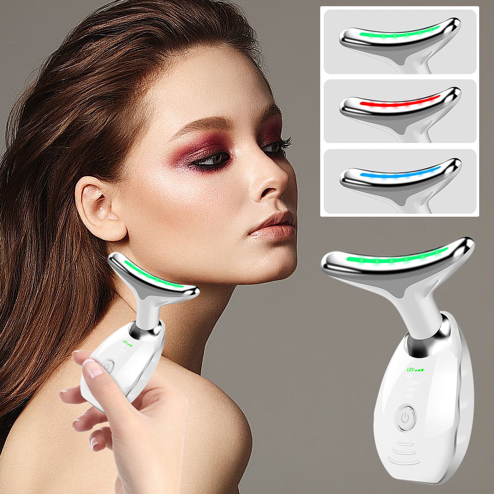 EARSTMAKEUP Clearance Face and Neck Beauty Device, Multifunctional Facial Skin Care Tool, 7 Color Led Face Neck Massager for Skin Care Routine at Home(white)