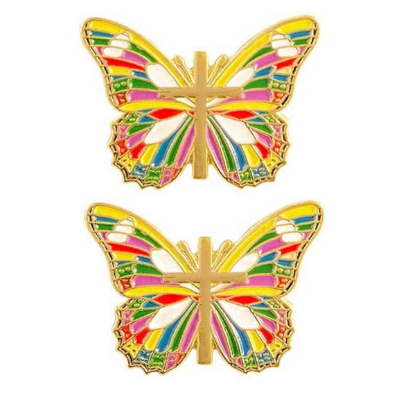 Butterfly and Cross Multicolor Christian Pins Pack of 2