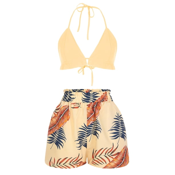 Traje de cintura de cintura deportiva con estampado floral de verano para mujer Traje de tres piezas informal de moda Wmkox8yi bvn2826