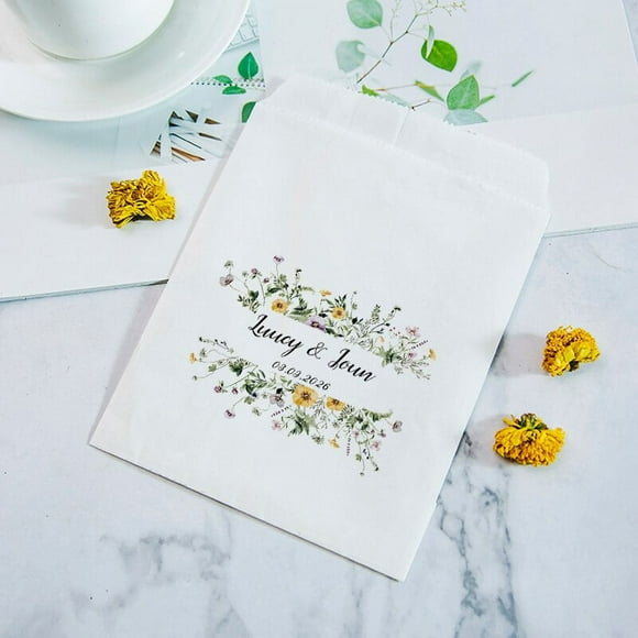 Bolsa de recuerdo de boda personalizada, nombre personalizado con fecha de bolsas de dulces de agradecimiento, bolsa de recuerdo de papel blanco/Kraft para fiesta nupcial