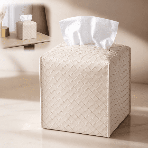 USTOP PU Leather Tissue Box Cover Holder, Waterproof Faux Leather Facial Tissue Dispenser, Modern Decorative Rectangular Napkin Organizer for Bathroom Vanity, Bedroom Nightstand and Car Interior.