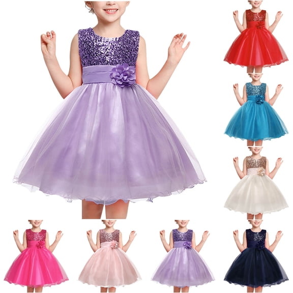 THDHVS Flower Girl Dresses for Wedding,Sequin Mesh Tiered Cake Dress with Bow Round Neck Sleeveless Design for Girls Birthday Party,Girls Dresses White 3-4 Years