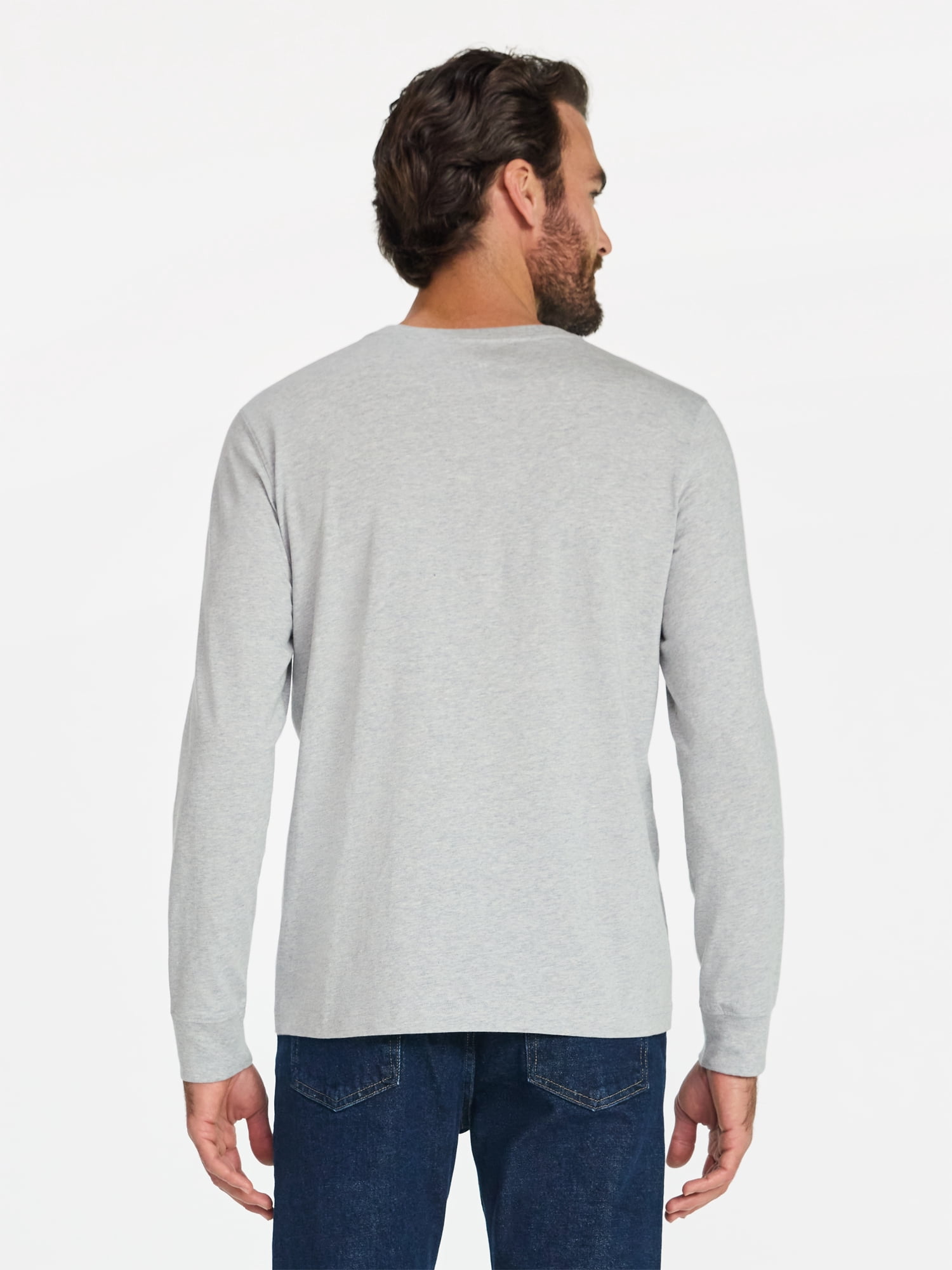 (3 pack) George Men's & Big Men's Relaxed Fit Cotton Crewneck T-Shirt with Long Sleeves, Size XS-3XL
