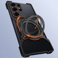 thumbnail image 5 of Case for Samsung Galaxy S25 Ultra Frameless, with Magnetic Kickstand 360° Rotatable, Bezel Less Metal Slim Hard Ultra Thin Case with Ring Holder Magnetic Stand for Men, Black+Blue, 5 of 10