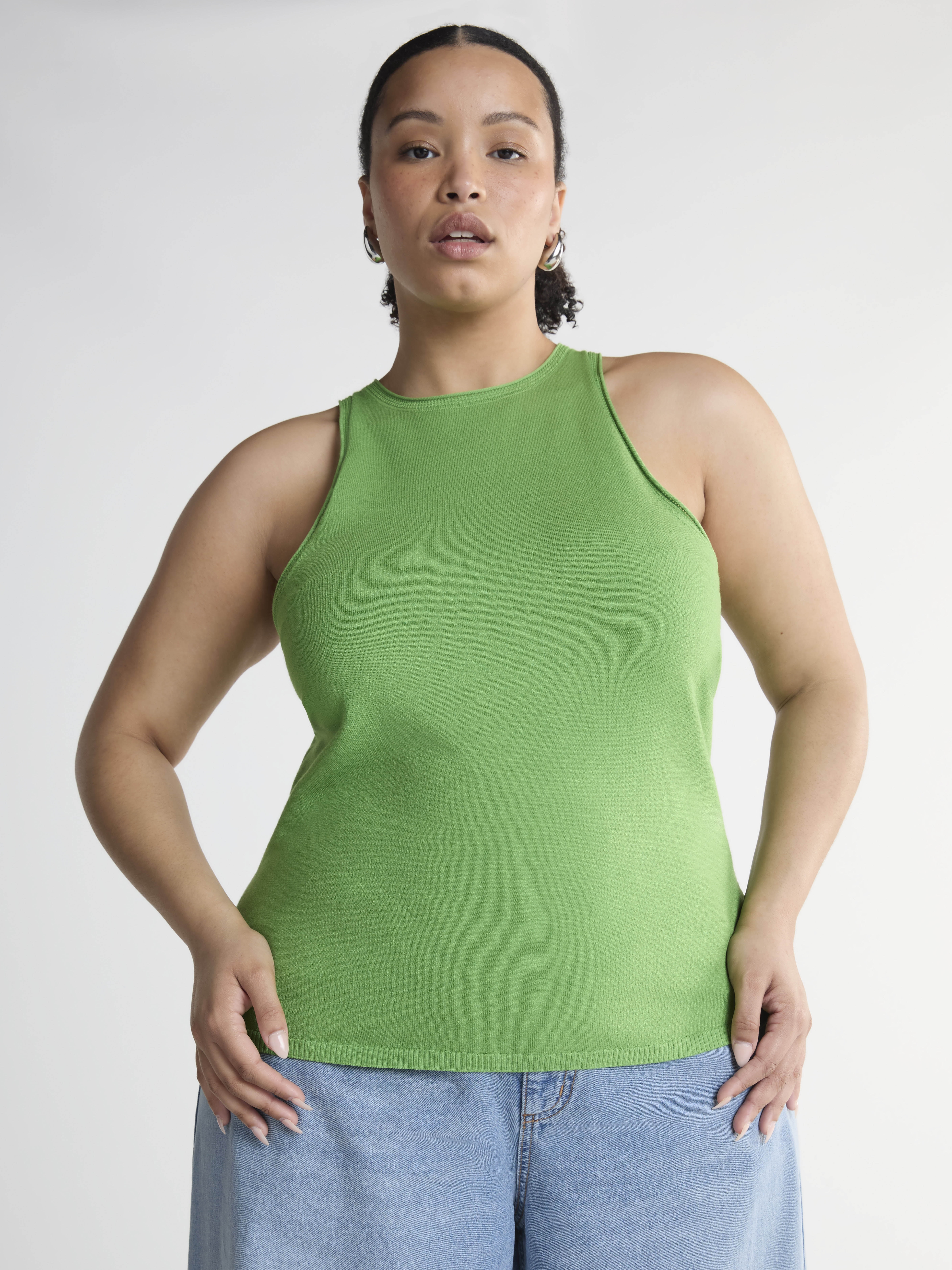 Scoop Women's Sleeveless High Neck Contour Tank Top, XS-XXL