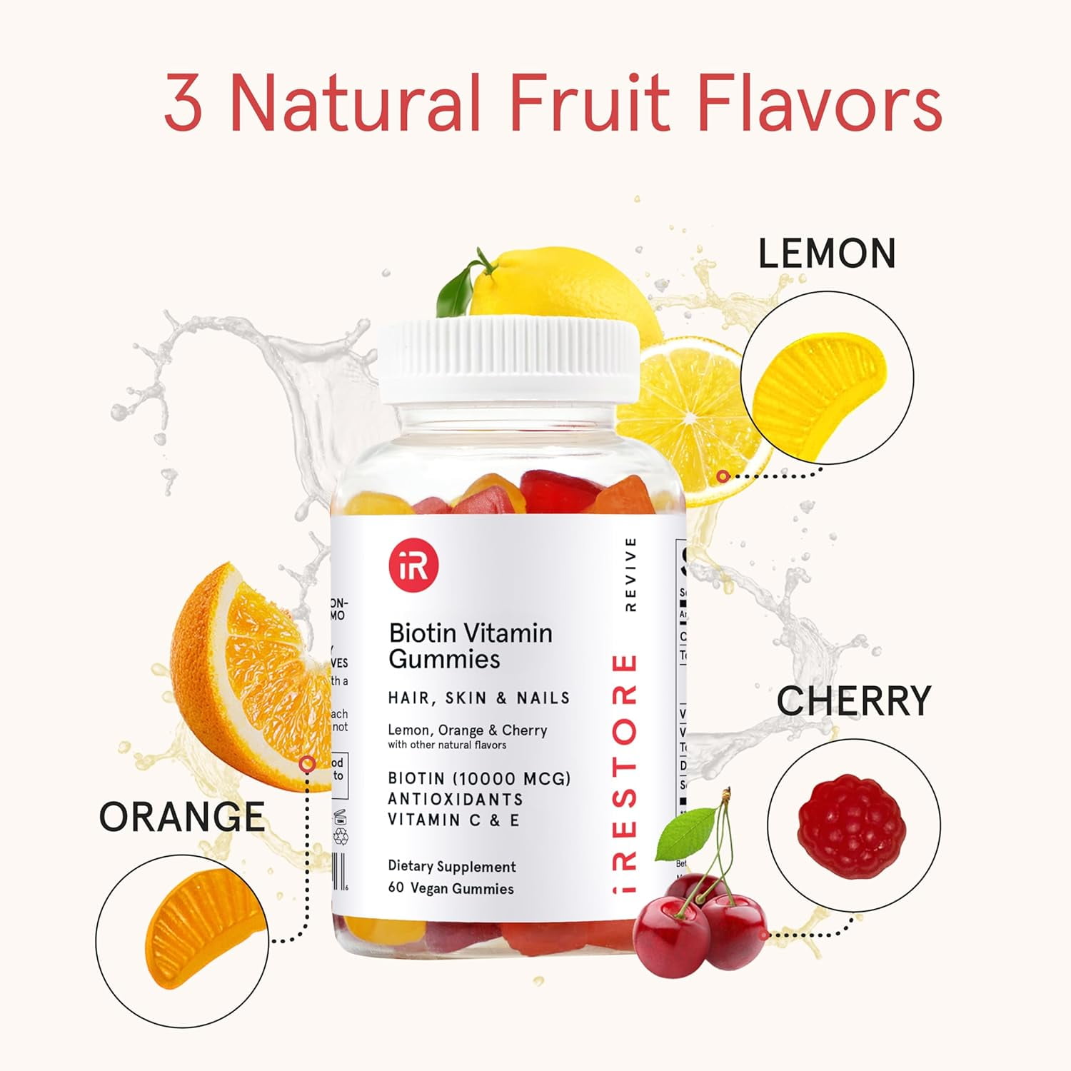 iRestore Biotin Gummies with Vitamins for Healthy Hair Skin and Nails | Nature's Fruit Flavor, Great Taste | Vegan Chewable Hair Growth Gummy for Women & Men | Non-GMO 10000 mcg