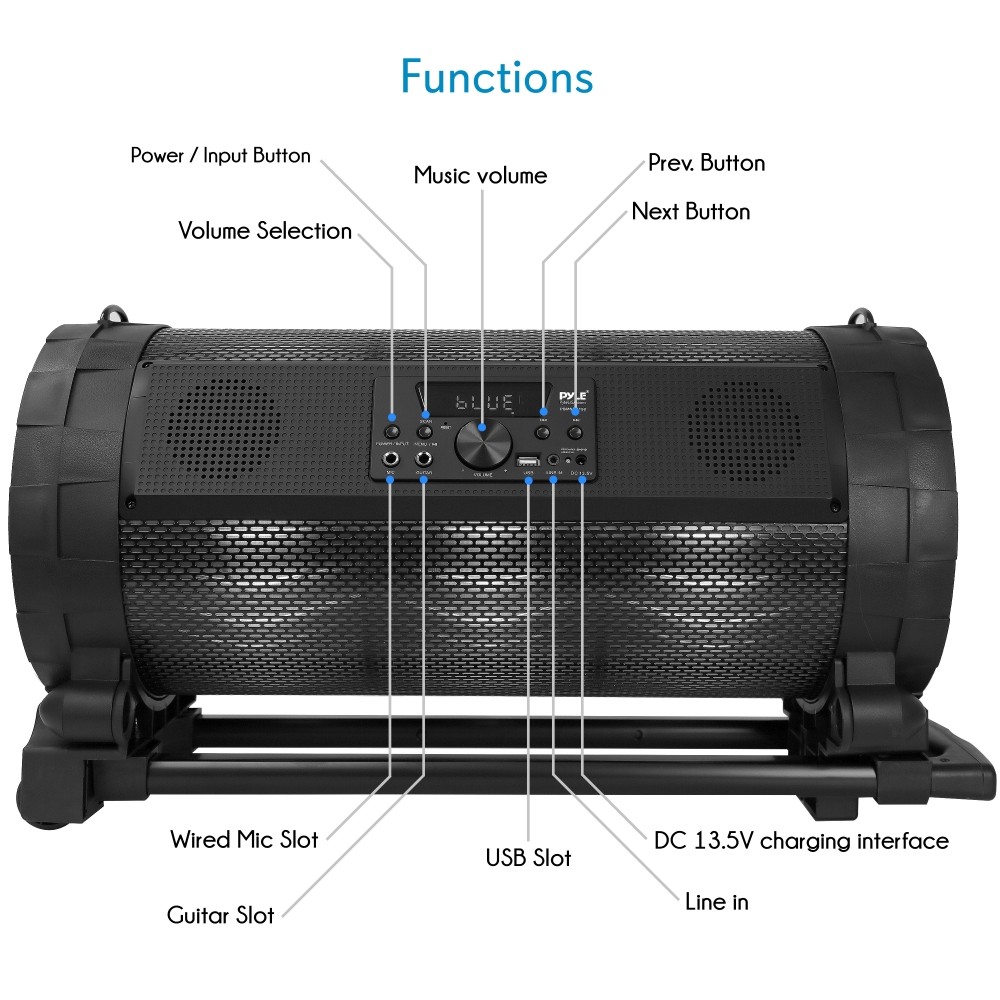 Pyle Bluetooth Boom Box Speaker System Wireless  Portable Stereo Speaker  with Built-in LED Light