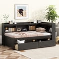 thumbnail image 4 of Harper & Bright Designs L-shaped Corner Bed Twin Size with Bookcases and Drawers, Wood Daybed with Power Outlets and USB Charging Ports, Espresso, 4 of 12