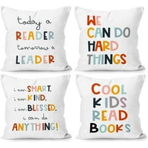 Boho We Can Do Hard Things Today A Reader Tomorrow A Leader Throw Pillow Cover 18 x 18 Inch Set of 4, Reading Gifts for Kids Reading Room Bedroom Decor