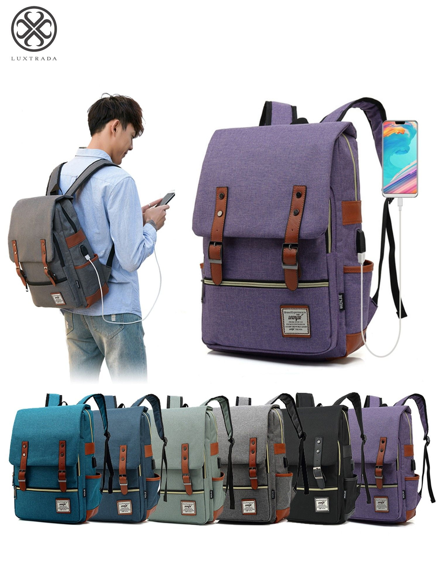 Details about   Men Women Leather Backpack Shoulder Laptop Bag Vintage School Travel Rucksack