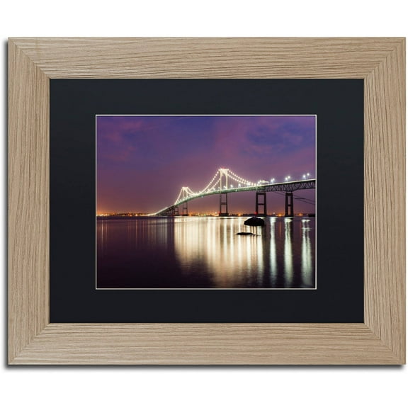 Trademark Fine Art "Newport Bridge Dusk" Canvas Art by Michael Blanchette Photography Black Matte, Birch Frame
