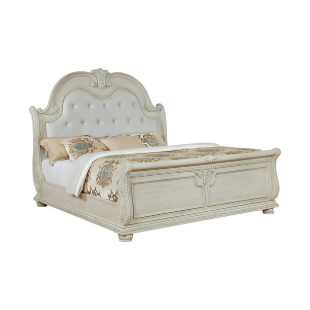 Queen Headboard With On Tufting And, Antique White Queen Headboard