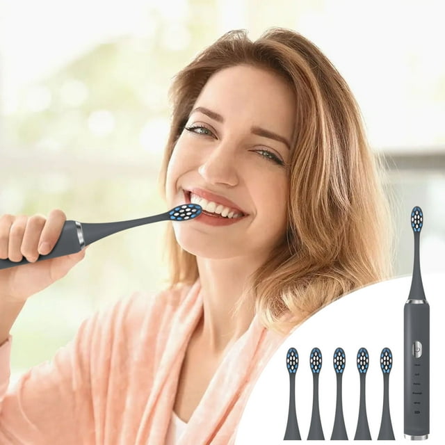Electric Toothbrush, USB Charging Toothbrush, Intelligent Toothbrush, Soft Bristle Toothbrush, Sound Vibration, 5 Modes, IPX7 Waterproof, 60 Days Battery Life, Intelligent Timing, 5 Brush Heads