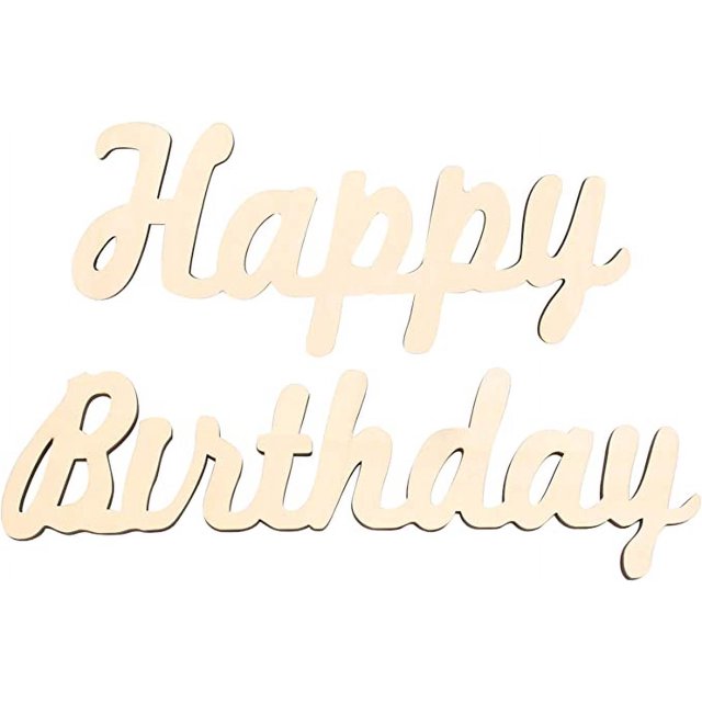 Cartel de madera de feliz cumpleaños, letras recortadas de madera sin terminar, placa para colgar