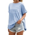 thumbnail image 4 of High Waist Women Short Sleeve Solid A-line Loose Blouse Tops, 4 of 6