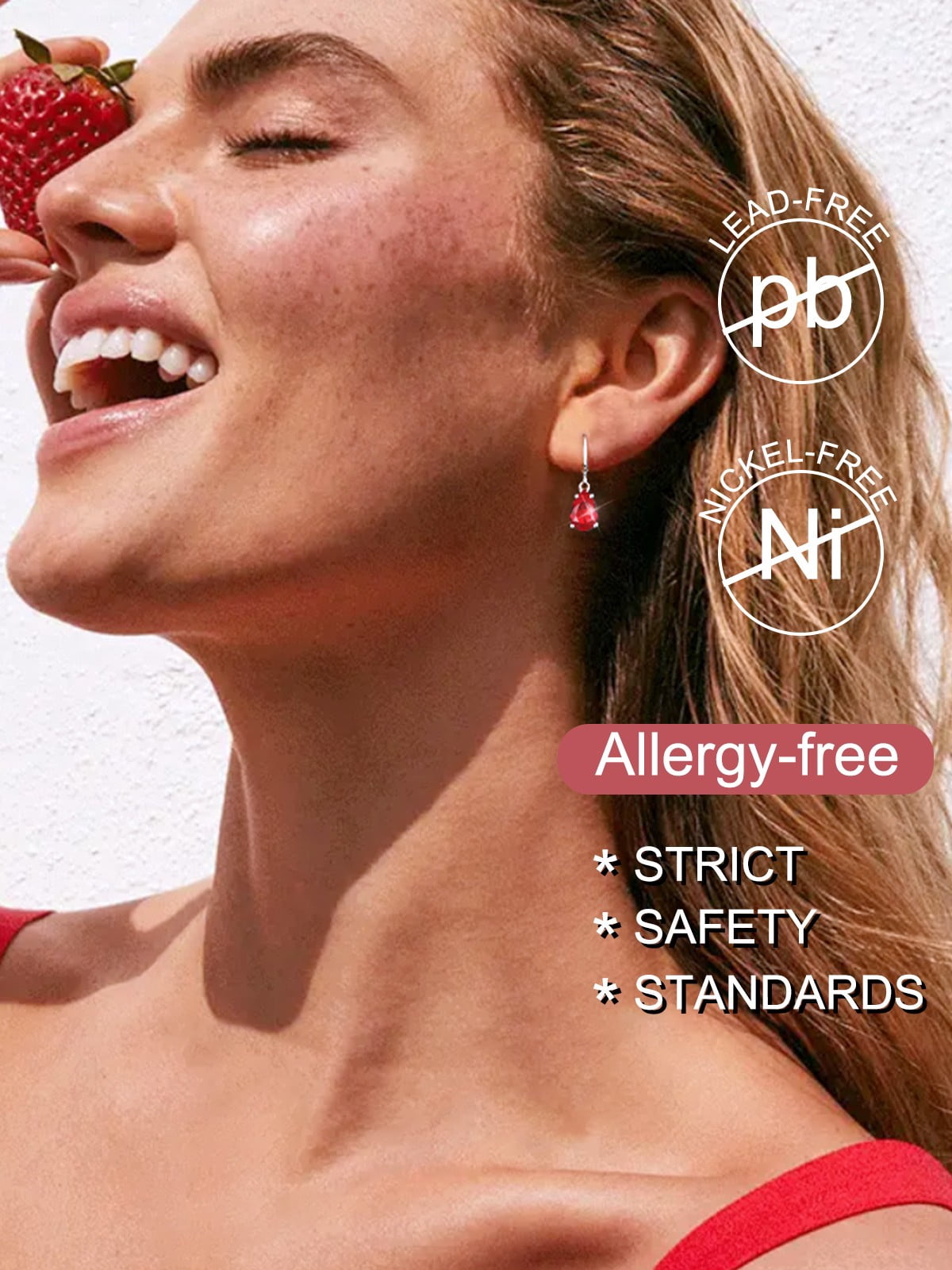 FOCALOOK Birthstone Dangle Hoop Earrings for Women Sterling Silver Teardrop Cubic Zirconia January Red Garnet Leverback Huggie Drop Earrings Birthday Valentines Day Jewelry Gift