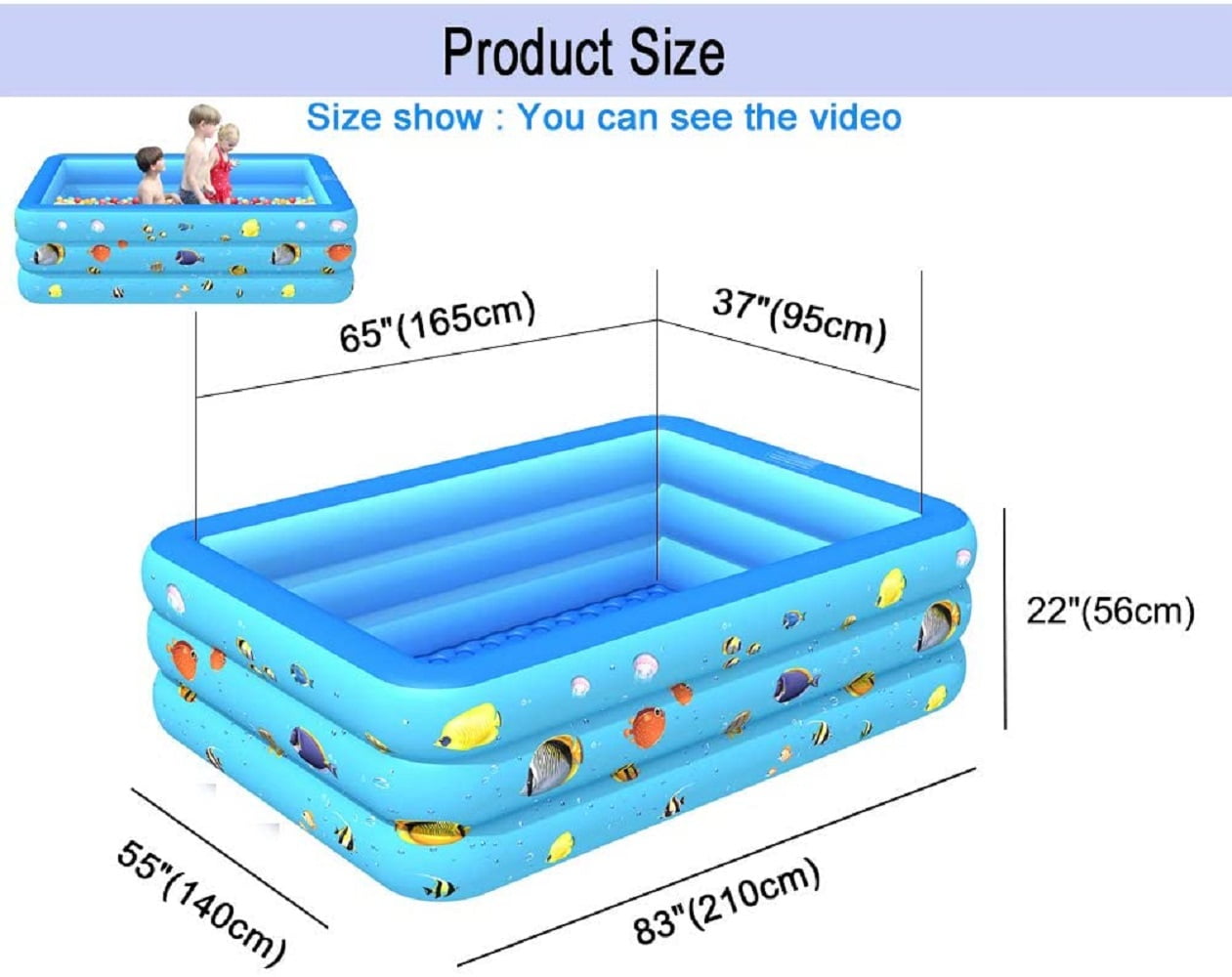 Inflatable Pool, Durable Thickened Blow up Kiddie Pool for Kids, Toddlers and Adults, BPA-Free Family Swimming Pool, 6.9 x 5 x 1.8 ft, Blue