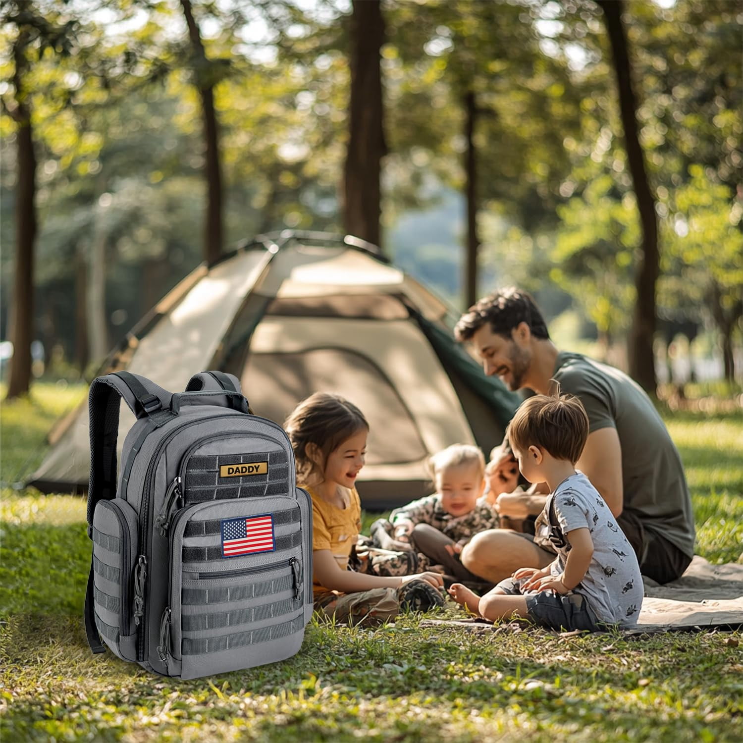 SHARKMOUTH Diaper Bag Backpack for Dad and Mom, Military Molle diaper Pack with Insulated Bottle Holders and Wipe Pocket