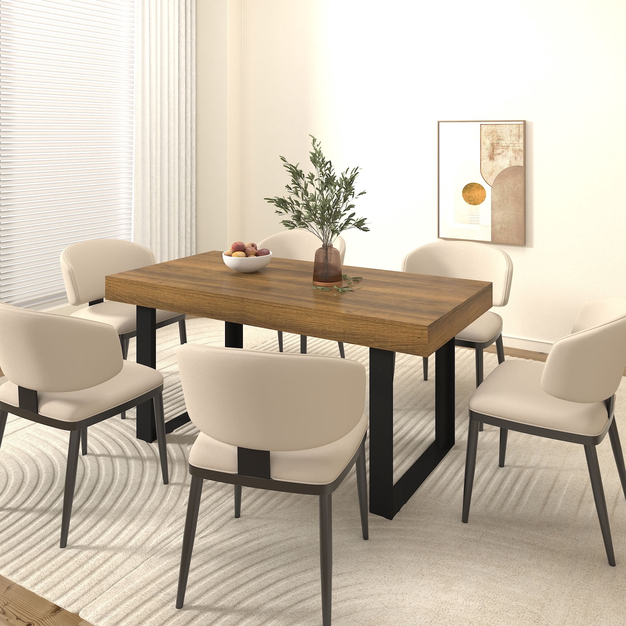 MAYEERTY Extendable Rectangular Dining Table for 6-10 People, Expandable Wood Kitchen Table with Hidden Storage Extension Leaf, for Home Apartment