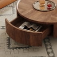 thumbnail image 2 of "ENSHUI Mid-Century Walnut Round Coffee Table with Storage Drawers and Non-Slip Feet, 35.4""", 2 of 11