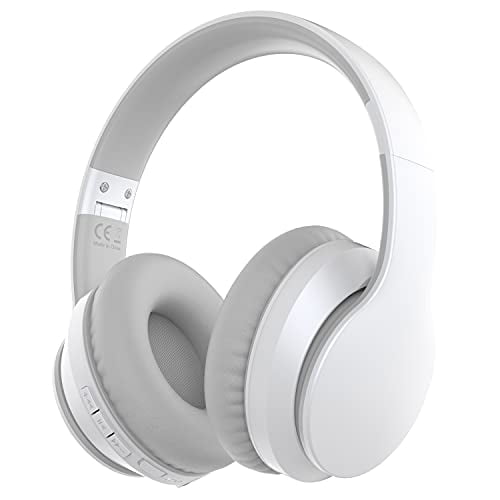Auriculares Rockpapa E7, Bluetooth, over ear, inalámbricos, plegables, con micrófono incorporado, estuche, blanco y gris
