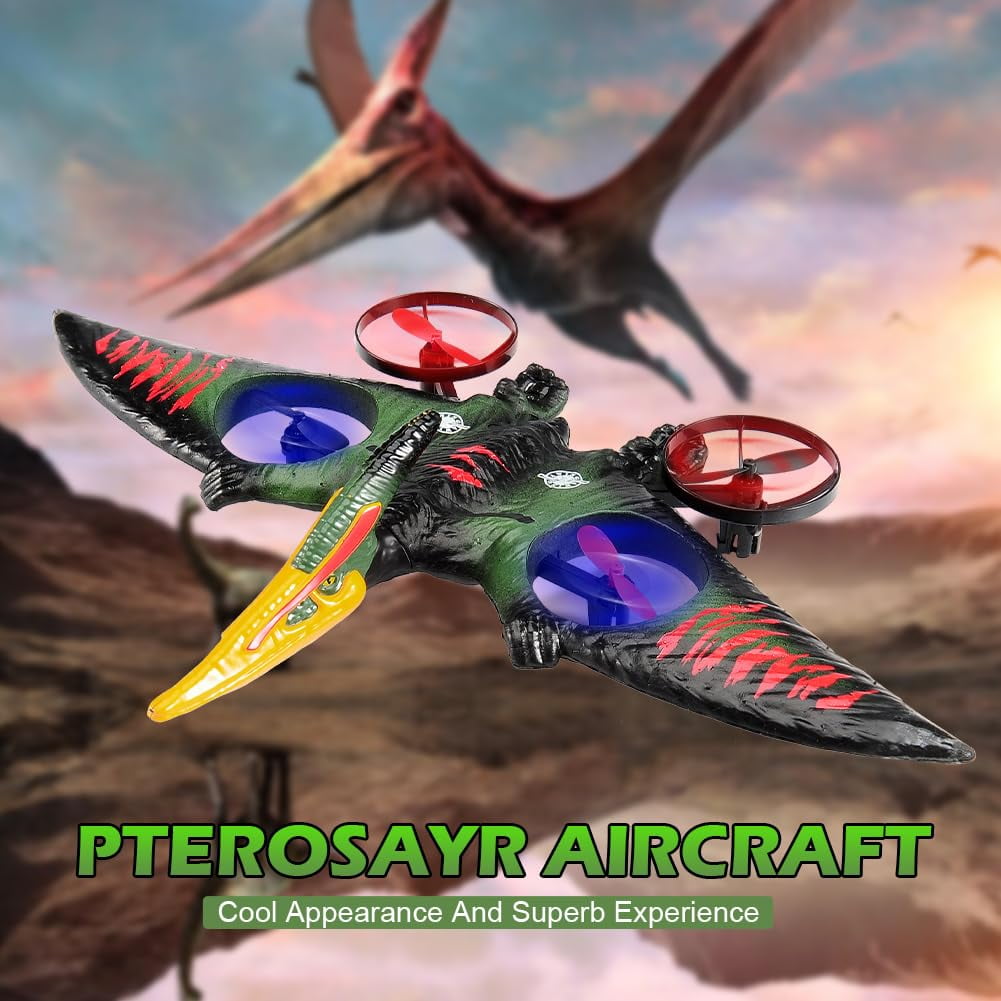 Remote Control Dinosaur Pterosaur RC Plane w/ Headless Mode, Altitude Hold, LED Light, for Kids