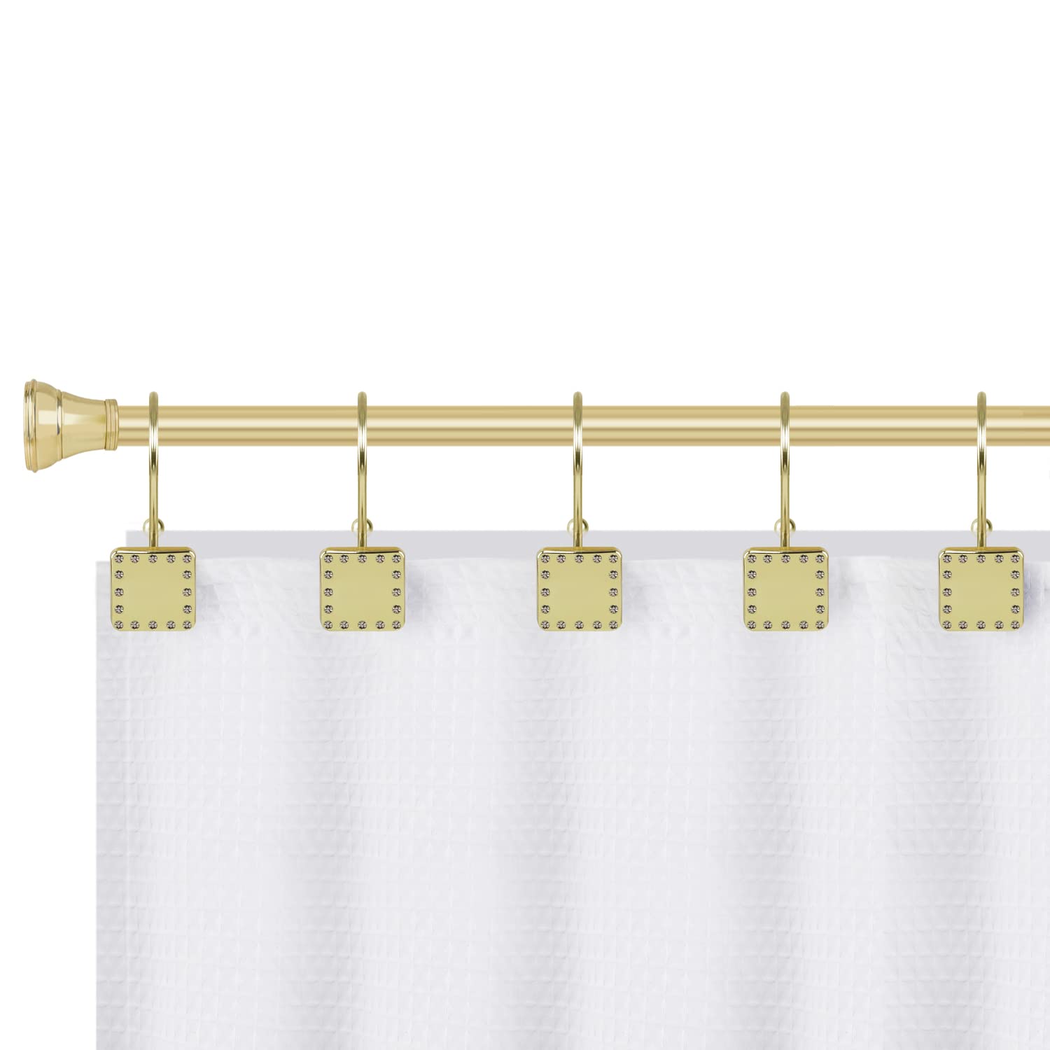 Utopia Alley Shower Hooks - Double Shower Curtain Rings for Bathroom - Rust Resistant Shower Curtain Hooks for Shower Curtain - Shower Curtain Rings with Crystal Design - Set of 12, Gold