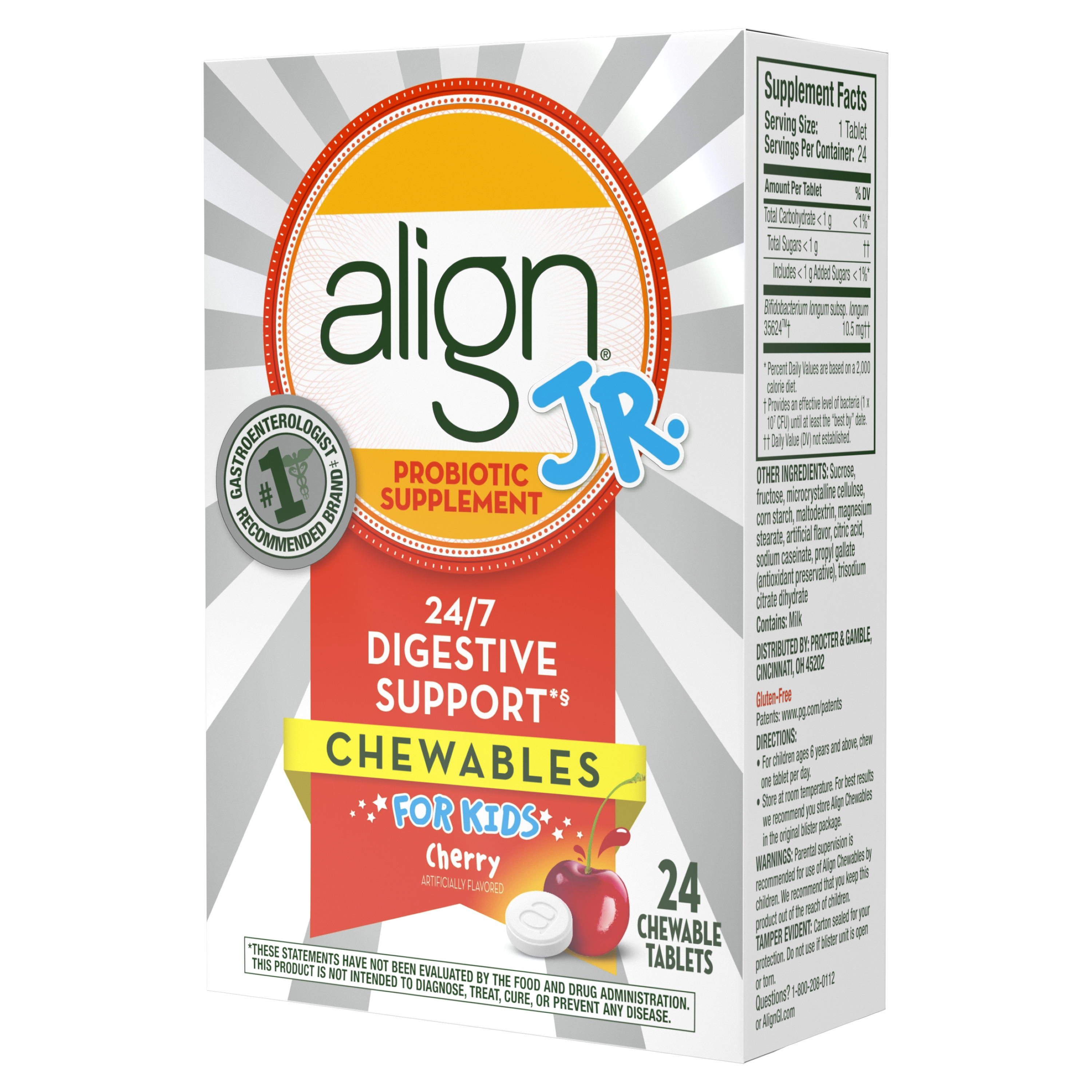 Align Jr. Chewables for Children, Daily Probiotic Supplement for Kids Digestive Health, Cherry Smoothie Flavor, 24 count, #1 Recommended Probiotic by Brand by Doctors - image 2 of 6