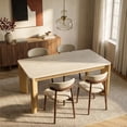 thumbnail image 2 of COLAMY 5-Piece Modern Dining Room Table Set, 63" Stone-Look Kitchen Table with 4 Upholstered Dining Chairs, Solid Wood Frame, Mid-Century Dining Furniture for Small Spaces, Beige, 2 of 14
