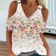 thumbnail image 1 of ICHUANYI Clearance Women Summer Sexy T- Shirt Cold Shoulder Pullover Blouse V-Neck Short Sleeve Printed Tops(Yellow, S) ICHUANYI WER2023080817879, 1 of 5