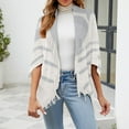 thumbnail image 3 of HTNBO Fringe Cape Coat for Women 3/4 Length Sleeve Cardigan Knit Poncho Stylish Striped Tassel Shawl Crochet, 3 of 7