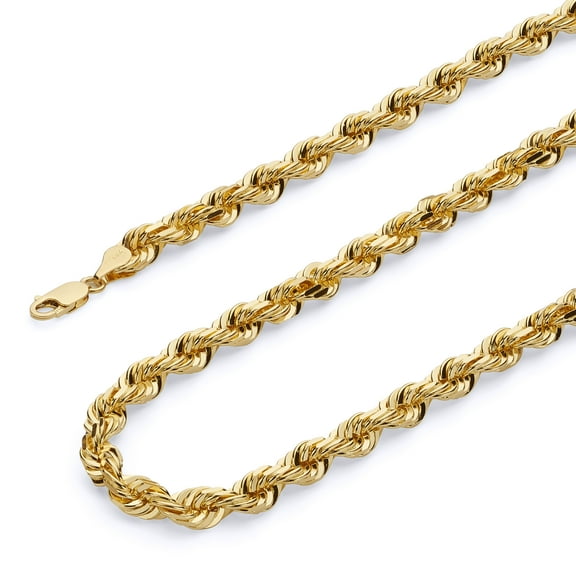 Wellingsale 14k Yellow Gold Polished Solid 6.0mm Solid Rope Diamond Cut Chain Bracelet - 8.5"