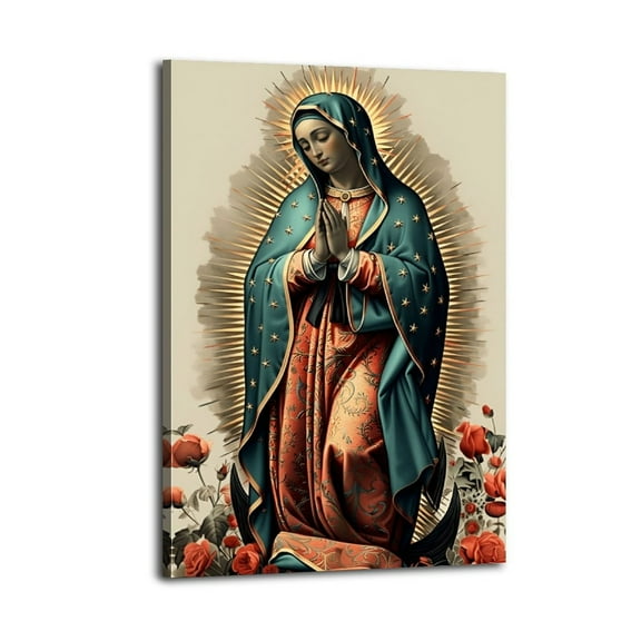 Our Lady of Guadalupe Large Canvas Wall Art Prints Religious Decor Virgin Mary Poster Wrapped Wooden Frame Wall Decor,,Canvas Wall Art for Living Room,Bedroom,Office,Ready to Hang