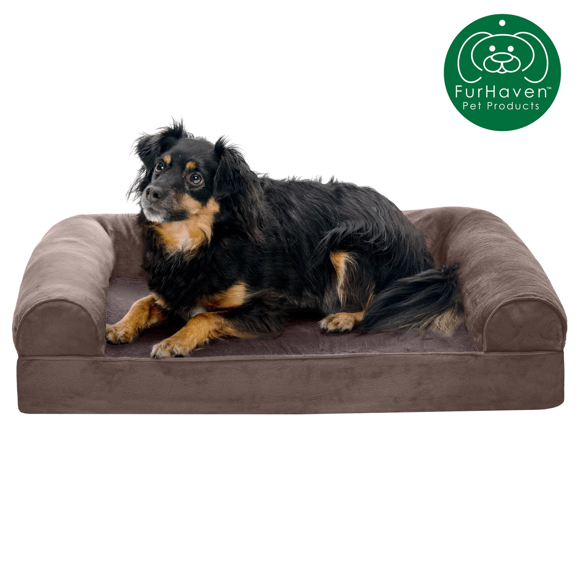 FurHaven Pet Products Faux Fur & Velvet Orthopedic Sofa Pet Bed for Dogs & Cats - Driftwood Brown, Medium
